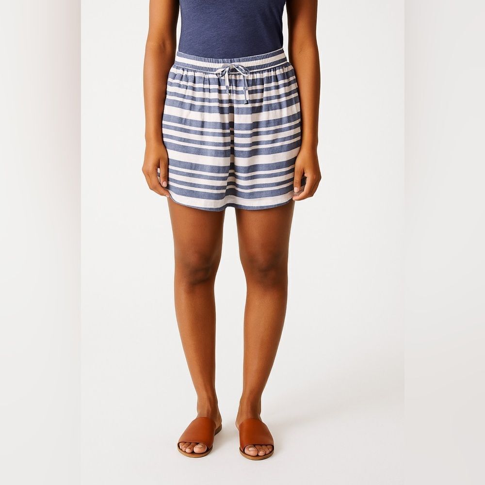 GAP Skirt Blue White Stripe Pockets Linen Cotton Lined Large